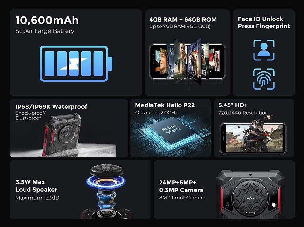 Fosibot f101, telefon cu difuzor puternic, music